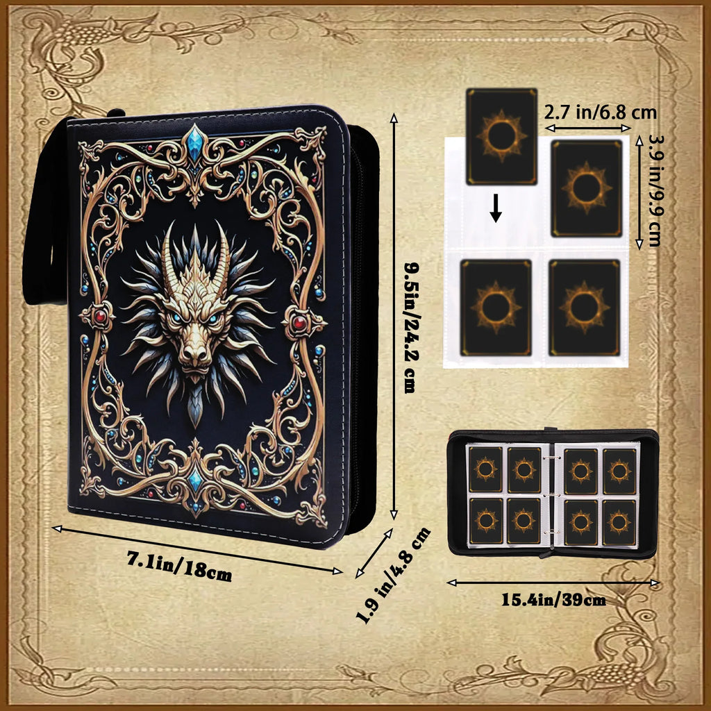 Cartoon TCG Zipper Card Binder - 4-Pocket Expandable Album for Pokemon, MTG, One Piece & ID Badges