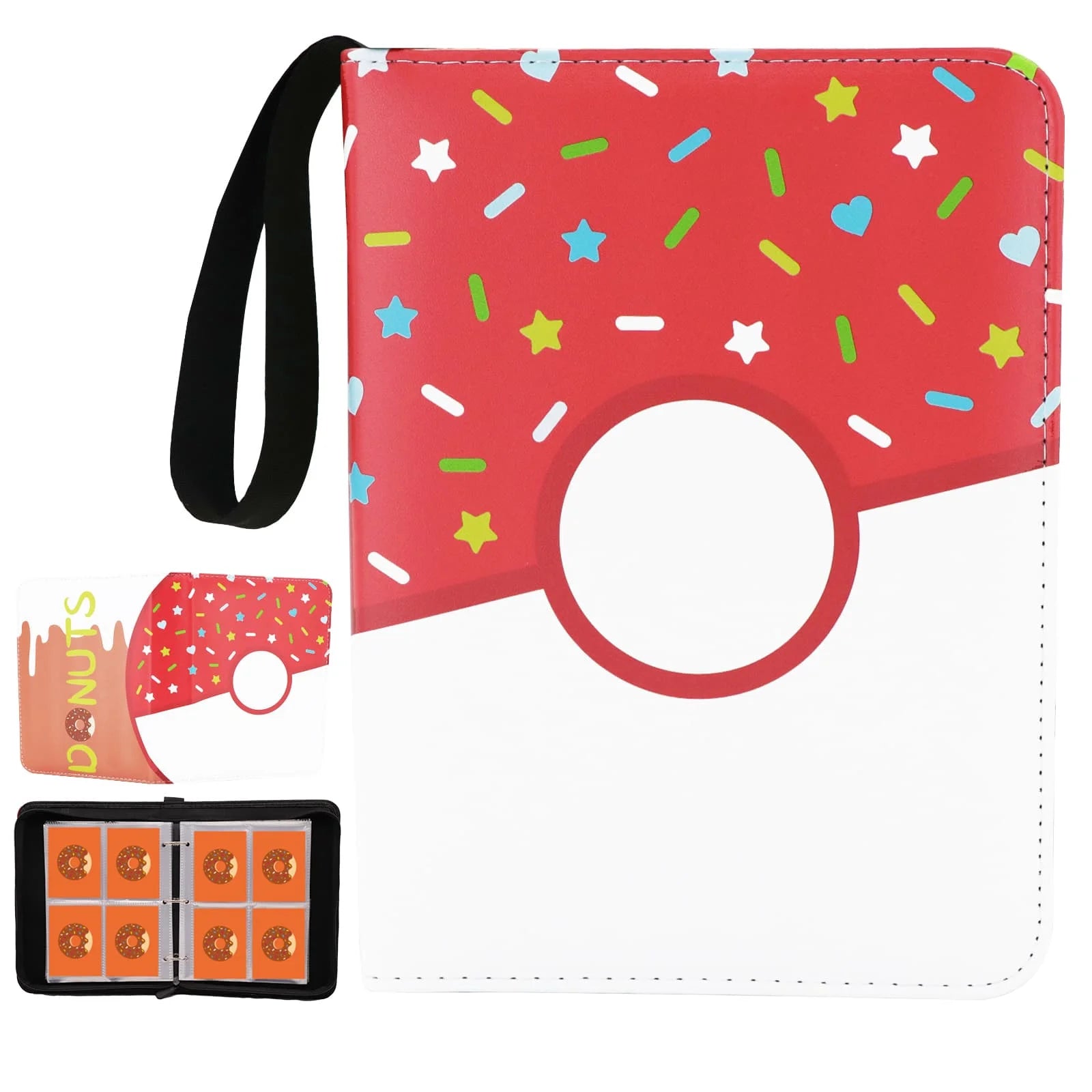 Cartoon TCG Zipper Card Binder - 4-Pocket Expandable Album for Pokemon, MTG, One Piece & ID Badges