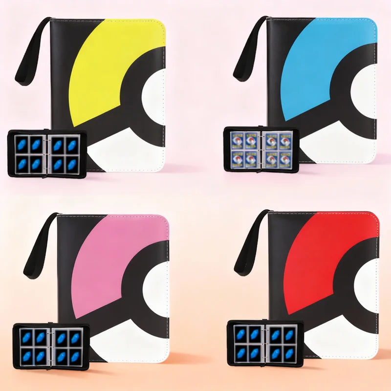 Cartoon TCG Zipper Card Binder - 4-Pocket Expandable Album for Pokemon, MTG, One Piece & ID Badges