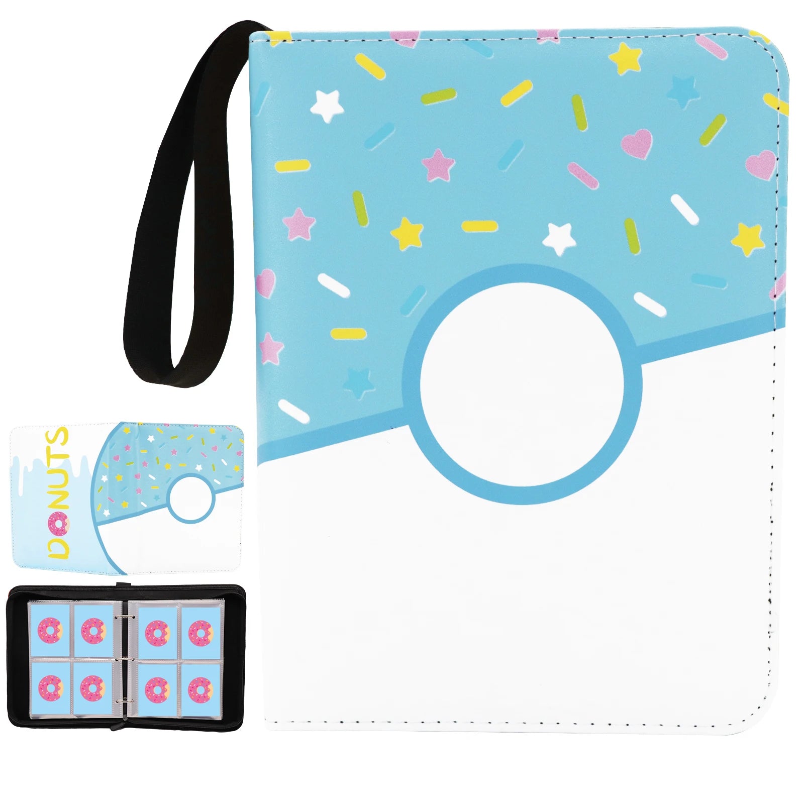 Cartoon TCG Zipper Card Binder - 4-Pocket Expandable Album for Pokemon, MTG, One Piece & ID Badges