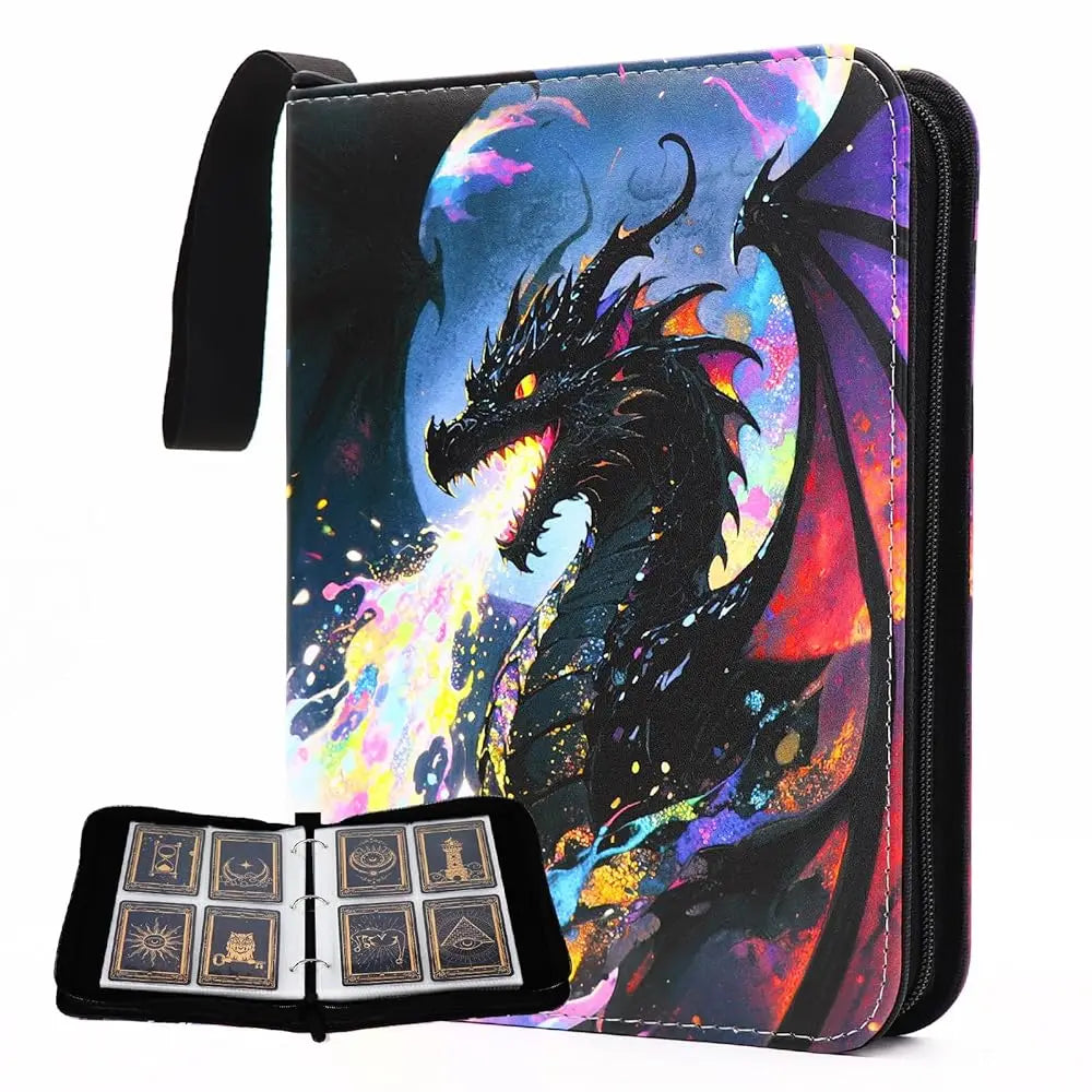 Cartoon TCG Zipper Card Binder - 4-Pocket Expandable Album for Pokemon, MTG, One Piece & ID Badges