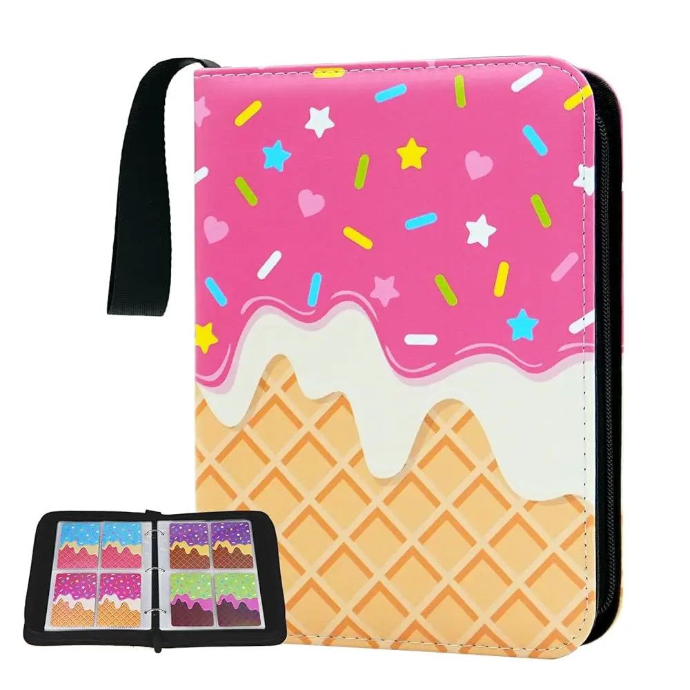Cartoon TCG Zipper Card Binder - 4-Pocket Expandable Album for Pokemon, MTG, One Piece & ID Badges