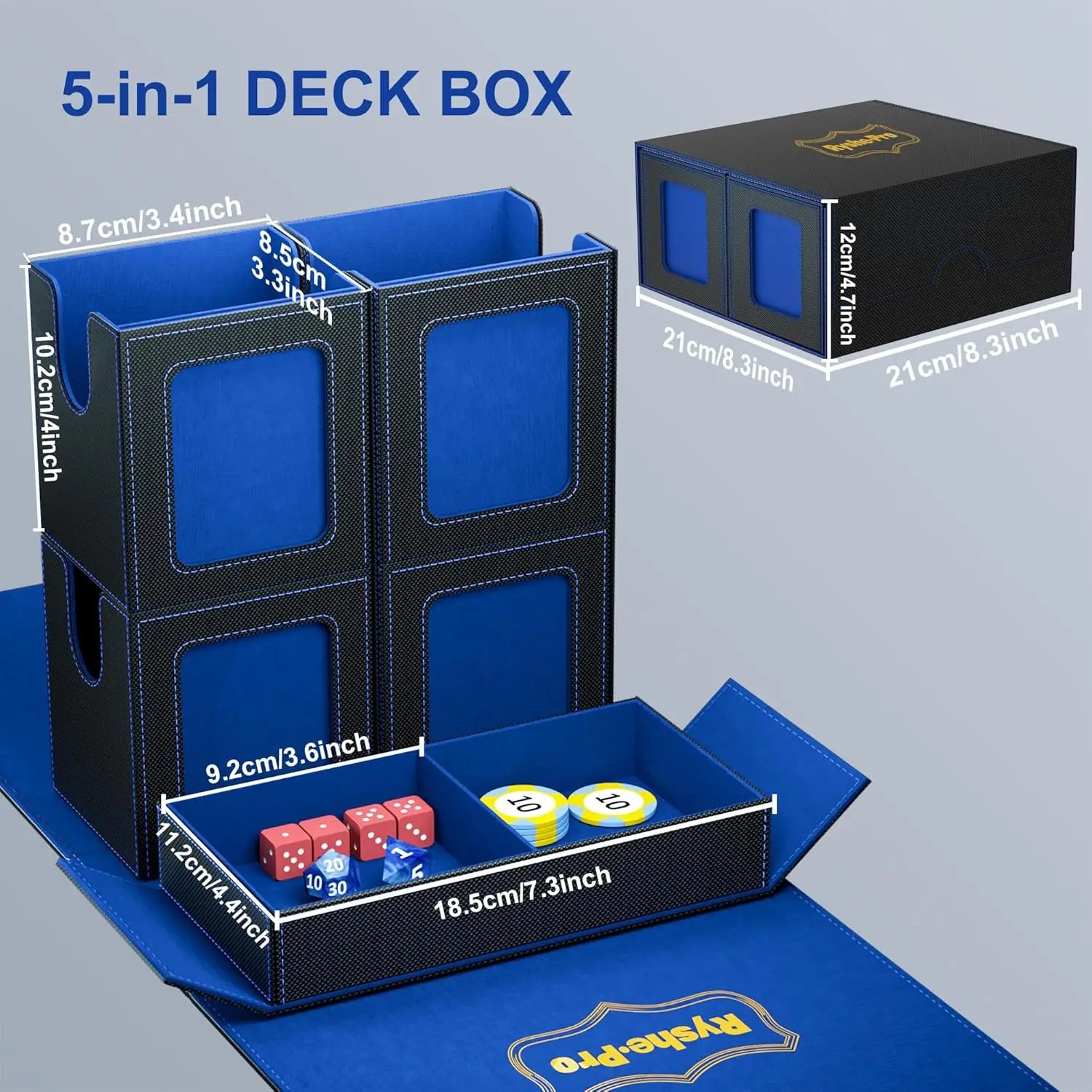 Deck Box for MTG TCG Sports Cards 5 in 1 Trading Card Storage Box Fits 960+ Cards 4 Deck Cases with Covers and Divided Dice Tray