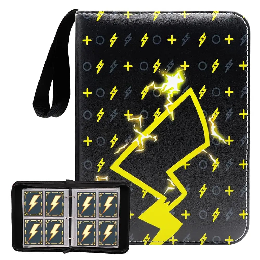 Cartoon TCG Zipper Card Binder - 4-Pocket Expandable Album for Pokemon, MTG, One Piece & ID Badges