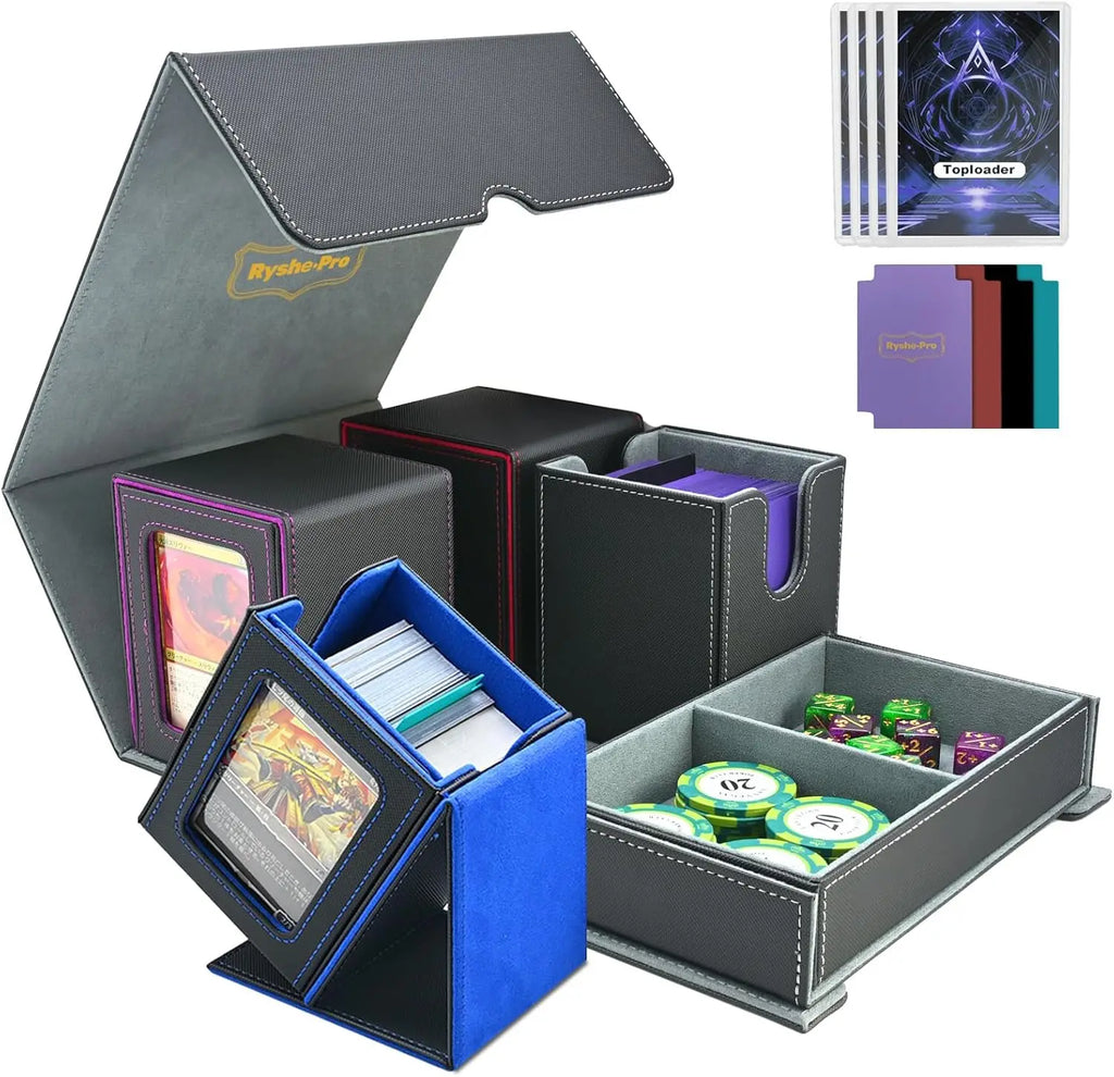 Deck Box for MTG TCG Sports Cards 5 in 1 Trading Card Storage Box Fits 960+ Cards 4 Deck Cases with Covers and Divided Dice Tray