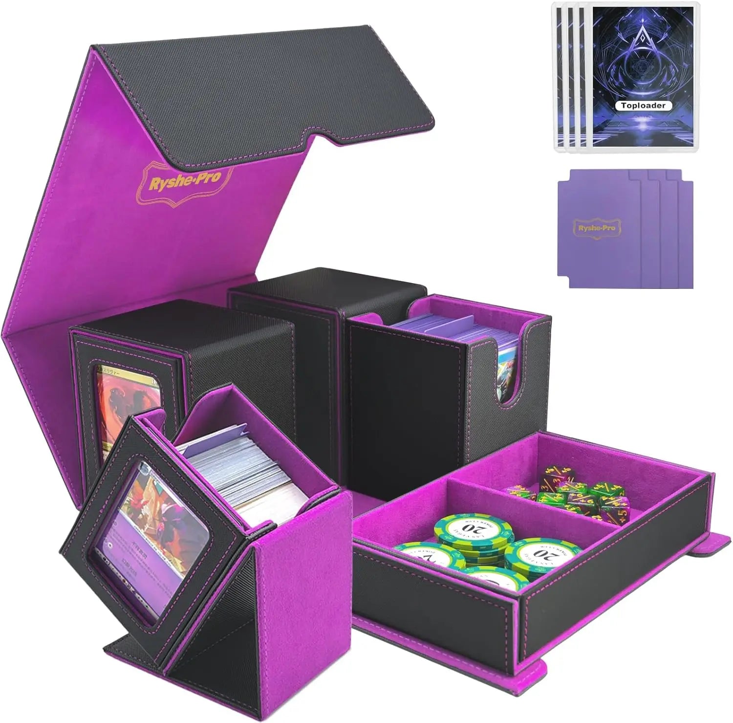 Deck Box for MTG TCG Sports Cards 5 in 1 Trading Card Storage Box Fits 960+ Cards 4 Deck Cases with Covers and Divided Dice Tray