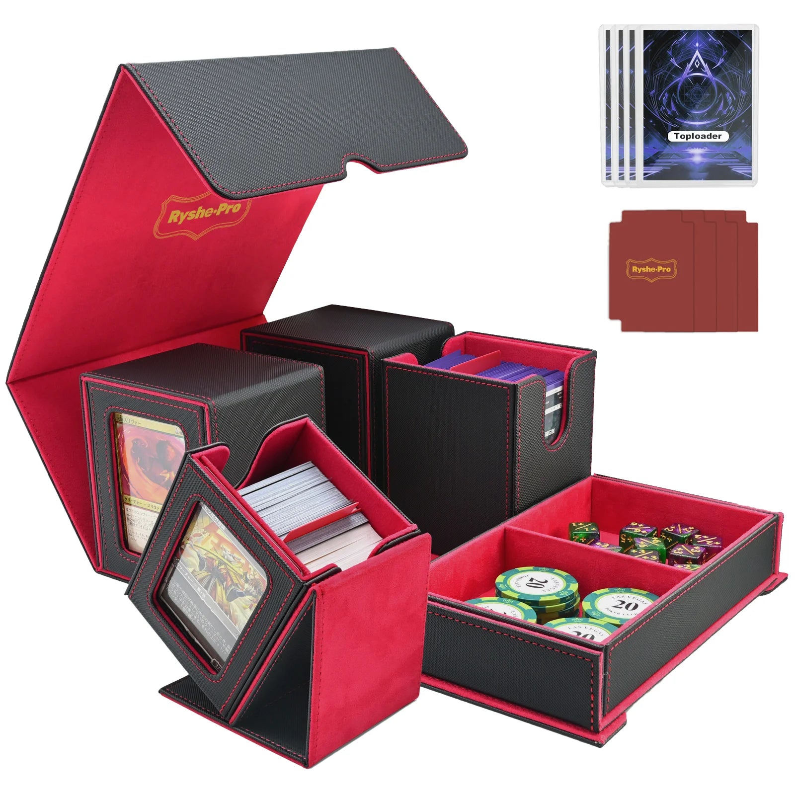 Deck Box for MTG TCG Sports Cards 5 in 1 Trading Card Storage Box Fits 960+ Cards 4 Deck Cases with Covers and Divided Dice Tray