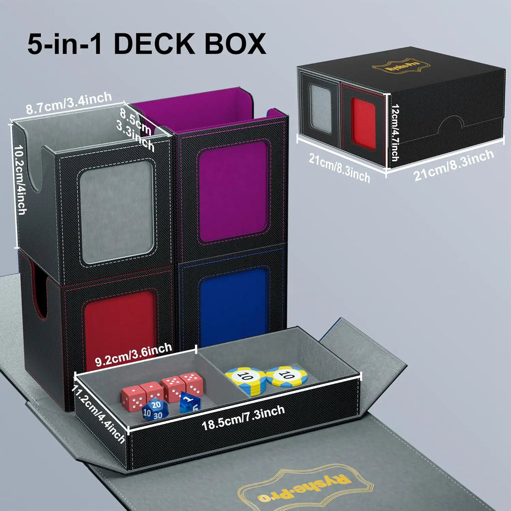 Deck Box for MTG TCG Sports Cards 5 in 1 Trading Card Storage Box Fits 960+ Cards 4 Deck Cases with Covers and Divided Dice Tray
