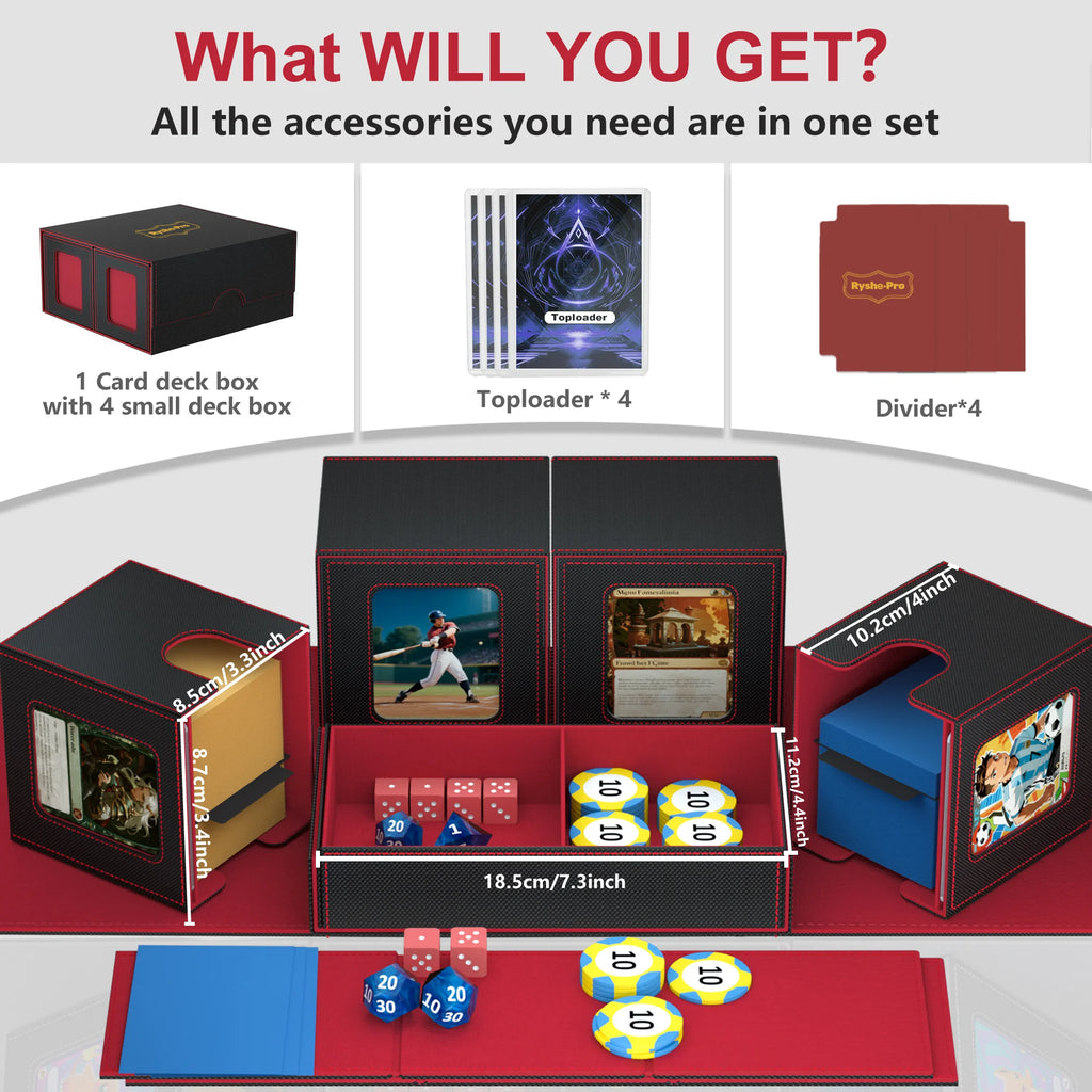 Deck Box for MTG TCG Sports Cards 5 in 1 Trading Card Storage Box Fits 960+ Cards 4 Deck Cases with Covers and Divided Dice Tray