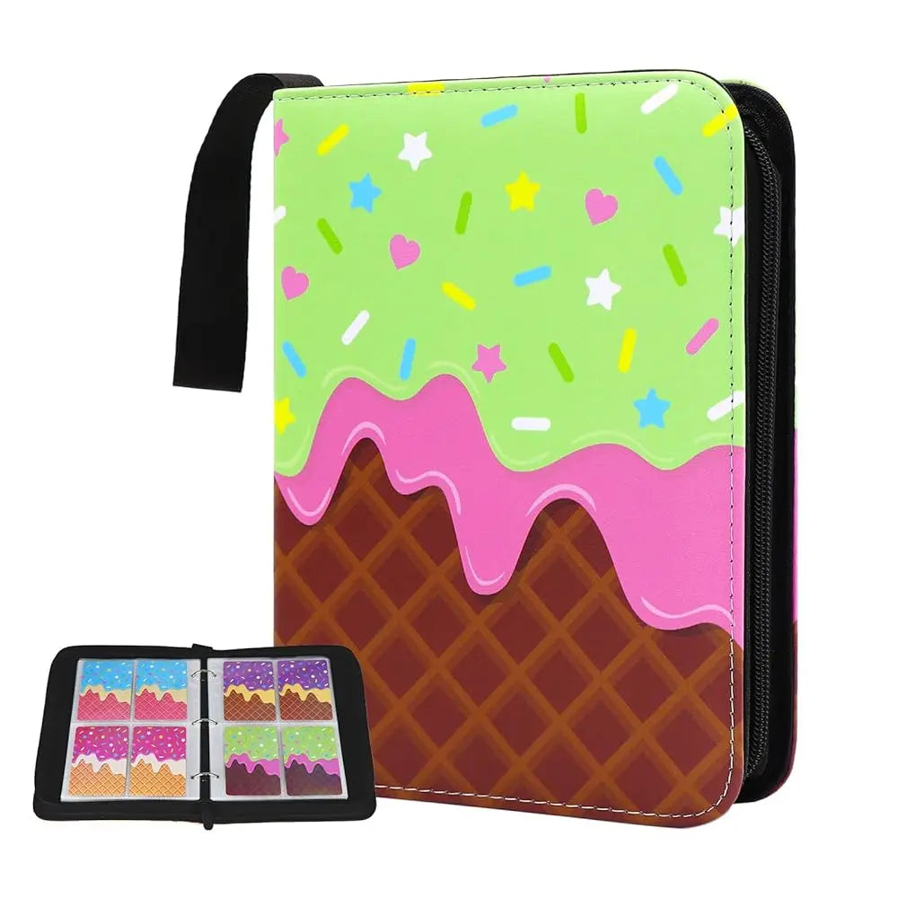 Cartoon TCG Zipper Card Binder - 4-Pocket Expandable Album for Pokemon, MTG, One Piece & ID Badges