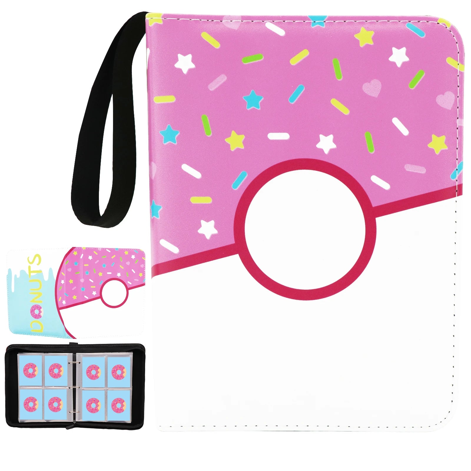 Cartoon TCG Zipper Card Binder - 4-Pocket Expandable Album for Pokemon, MTG, One Piece & ID Badges