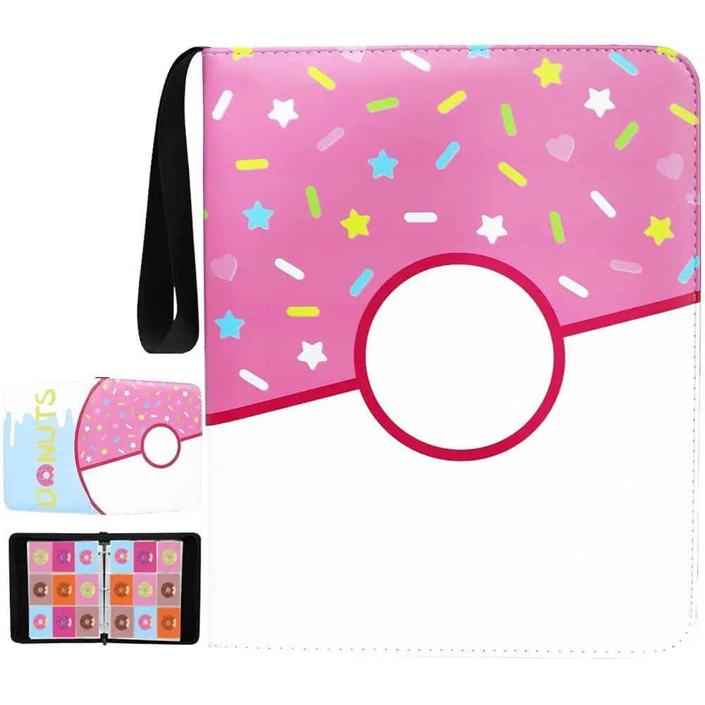 Cartoon TCG Zipper Card Binder - 4-Pocket Expandable Album for Pokemon, MTG, One Piece & ID Badges