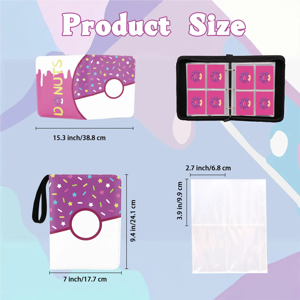 Cartoon TCG Zipper Card Binder - 4-Pocket Expandable Album for Pokemon, MTG, One Piece & ID Badges