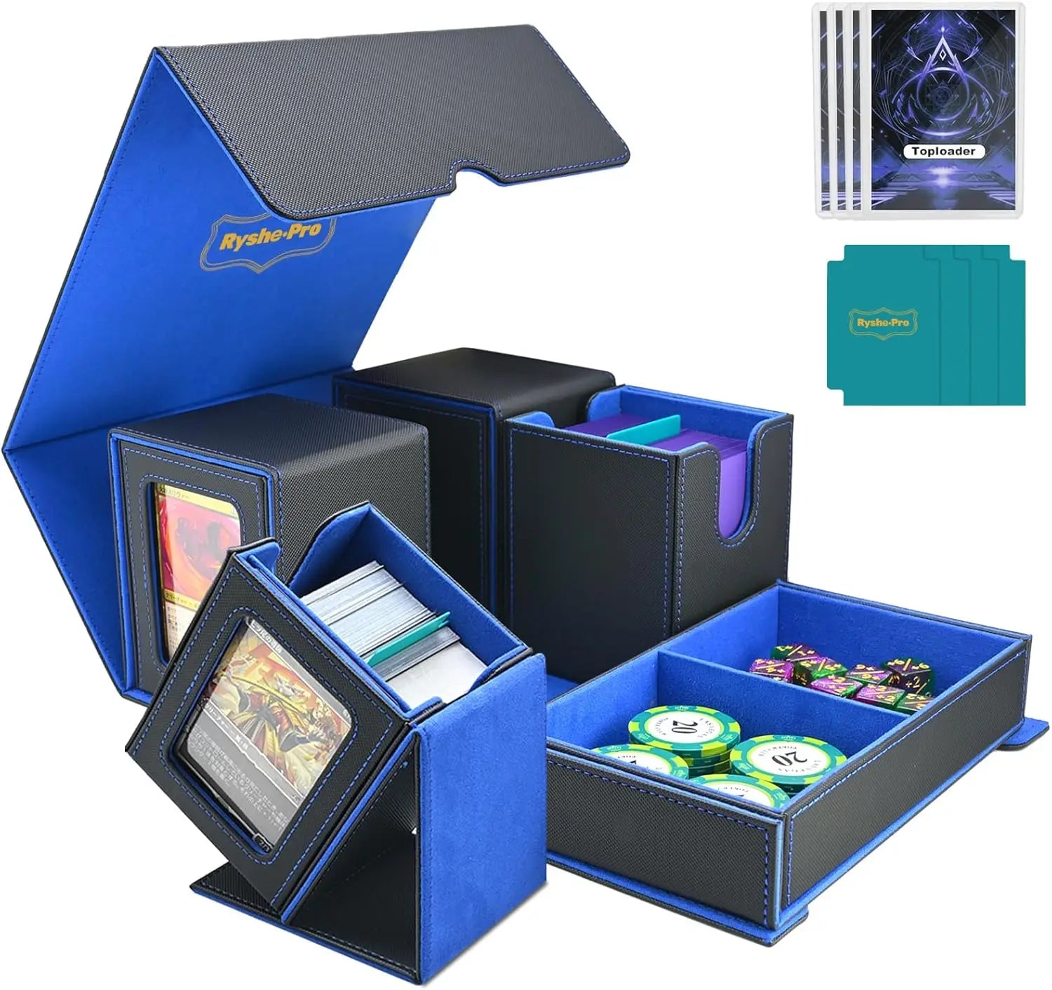 Deck Box for MTG TCG Sports Cards 5 in 1 Trading Card Storage Box Fits 960+ Cards 4 Deck Cases with Covers and Divided Dice Tray
