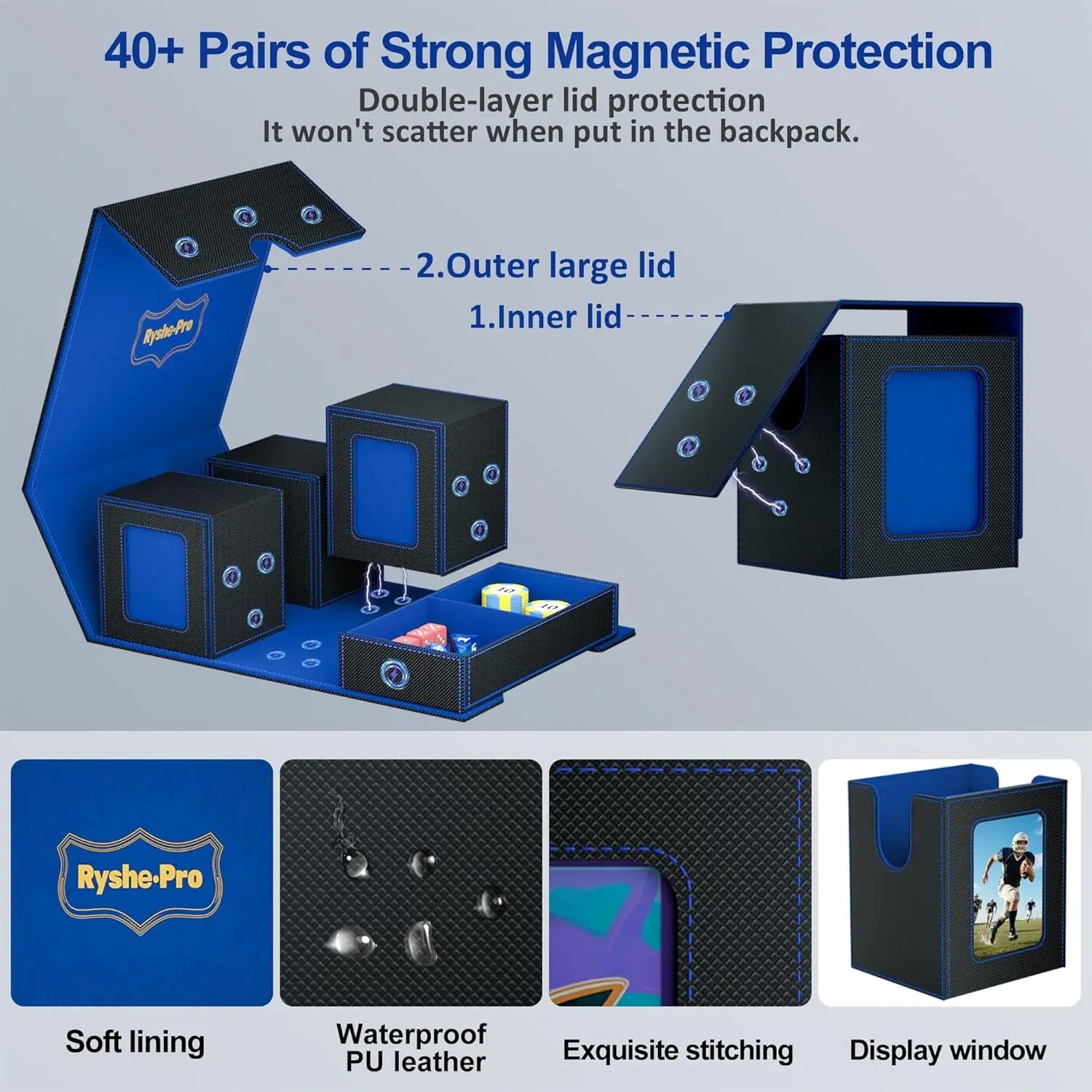 Deck Box for MTG TCG Sports Cards 5 in 1 Trading Card Storage Box Fits 960+ Cards 4 Deck Cases with Covers and Divided Dice Tray
