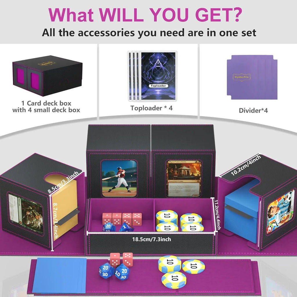 Deck Box for MTG TCG Sports Cards 5 in 1 Trading Card Storage Box Fits 960+ Cards 4 Deck Cases with Covers and Divided Dice Tray