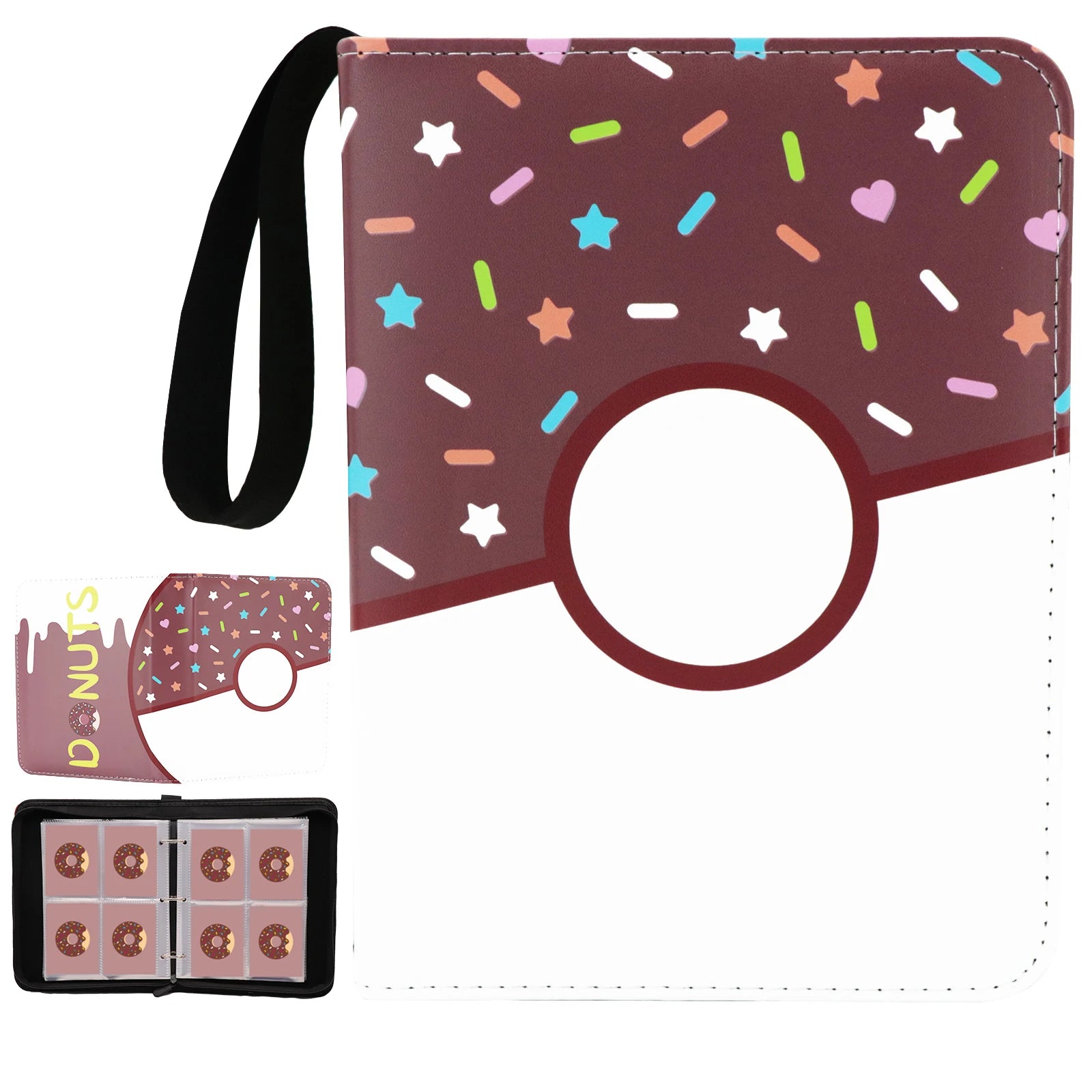 Cartoon TCG Zipper Card Binder - 4-Pocket Expandable Album for Pokemon, MTG, One Piece & ID Badges