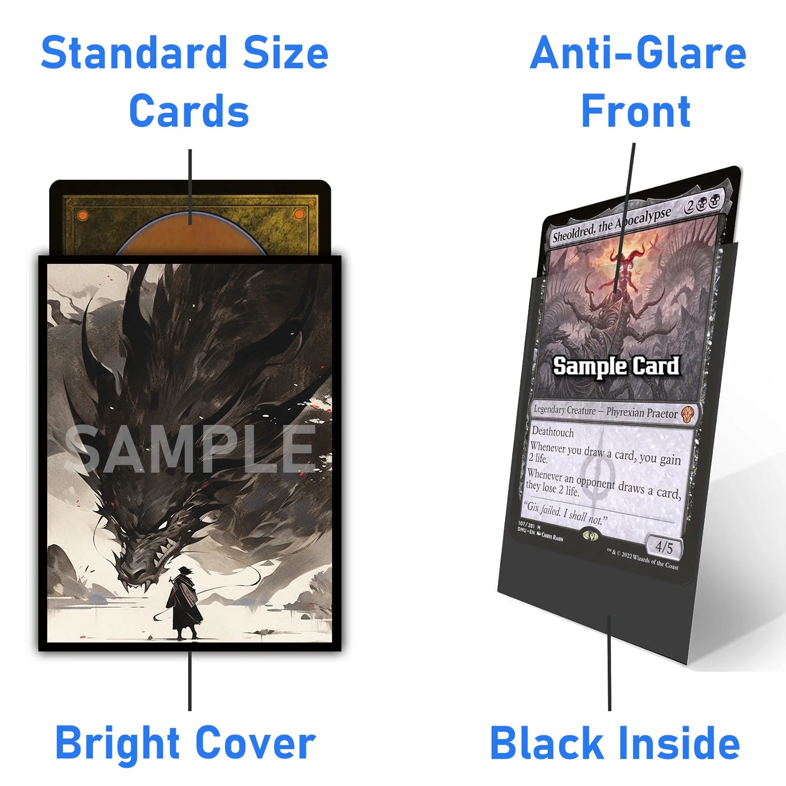 100-Pack TCG Card Sleeves - Dragon Art Design for Pokemon, MTG & Yu-Gi-Oh!