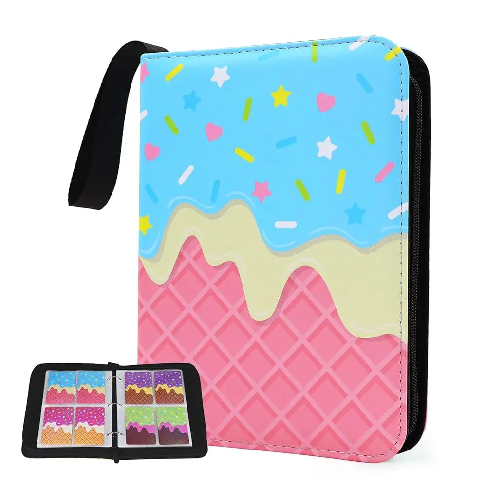 Cartoon TCG Zipper Card Binder - 4-Pocket Expandable Album for Pokemon, MTG, One Piece & ID Badges