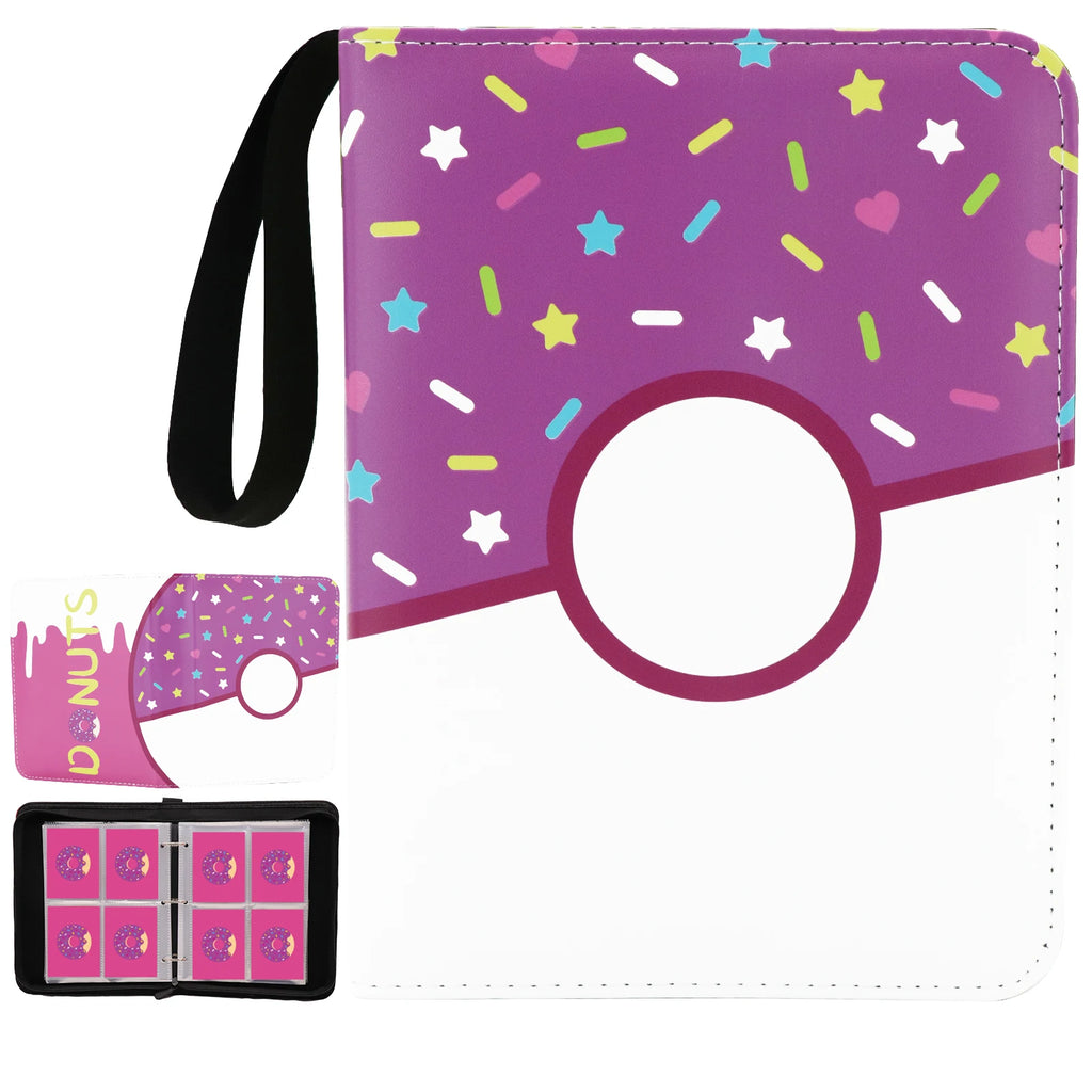 Cartoon TCG Zipper Card Binder - 4-Pocket Expandable Album for Pokemon, MTG, One Piece & ID Badges