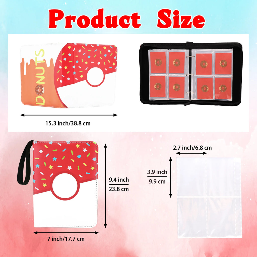 Cartoon TCG Zipper Card Binder - 4-Pocket Expandable Album for Pokemon, MTG, One Piece & ID Badges