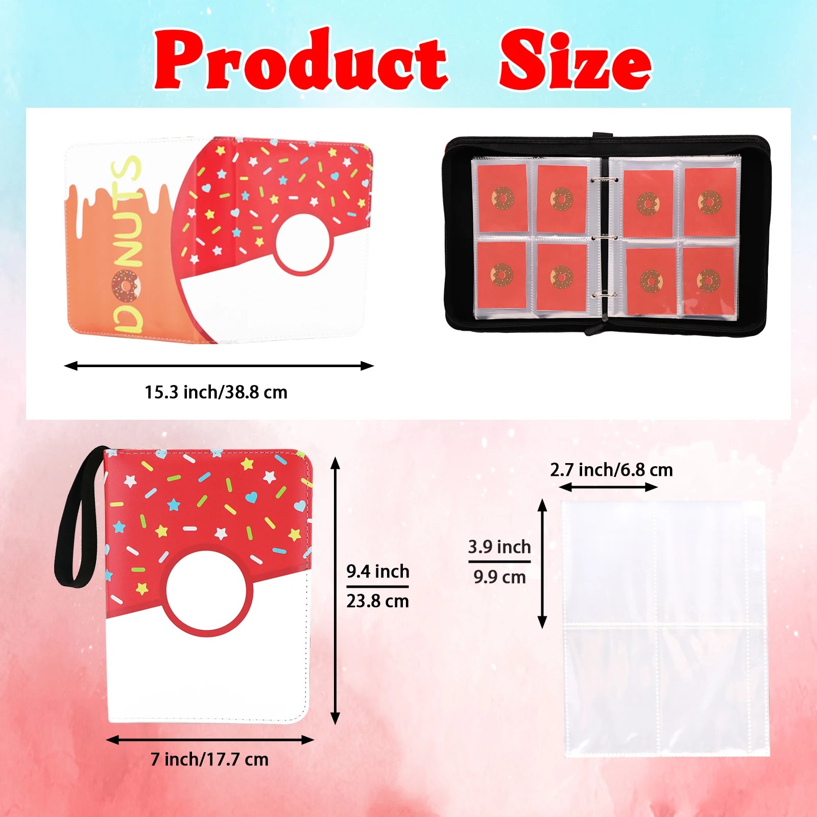Cartoon TCG Zipper Card Binder - 4-Pocket Expandable Album for Pokemon, MTG, One Piece & ID Badges