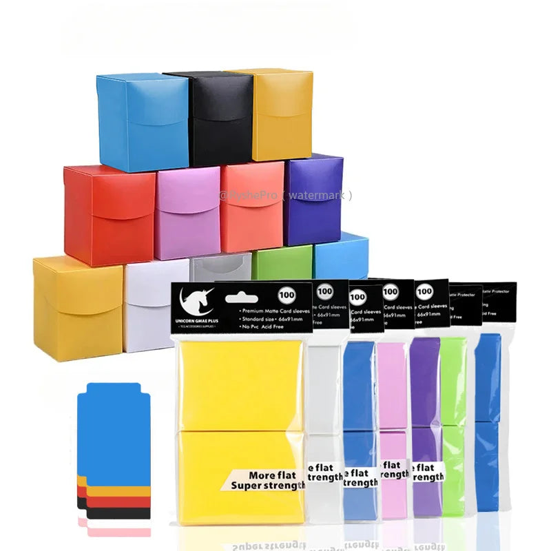 TCG Deck Box + 100-Pack Card Sleeves Combo - Matte 66x91mm Protectors for Pokemon, MTG & One Piece