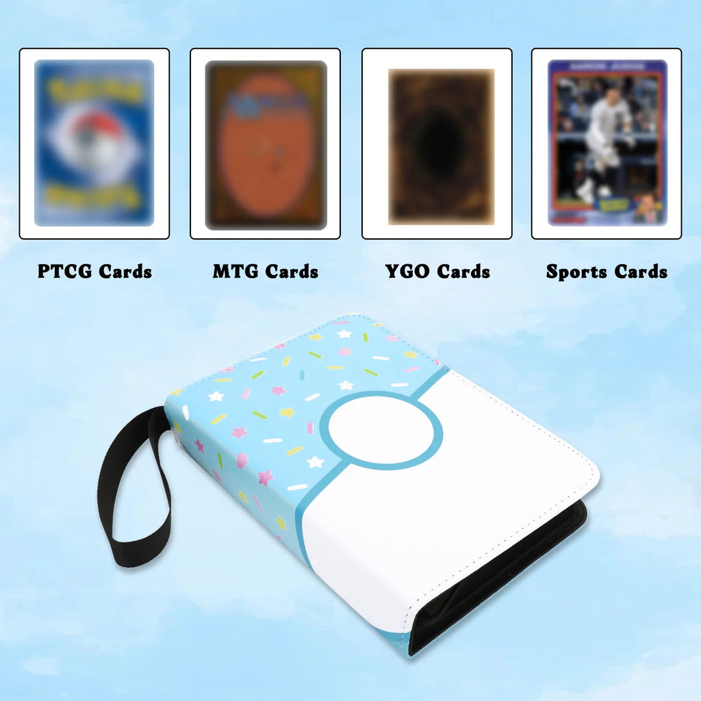 Cartoon TCG Zipper Card Binder - 4-Pocket Expandable Album for Pokemon, MTG, One Piece & ID Badges