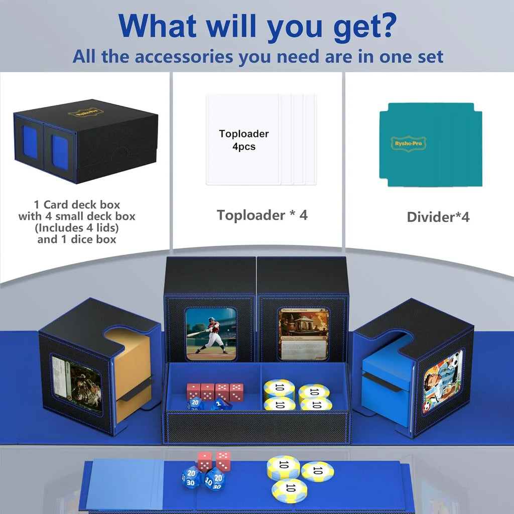 Deck Box for MTG TCG Sports Cards 5 in 1 Trading Card Storage Box Fits 960+ Cards 4 Deck Cases with Covers and Divided Dice Tray