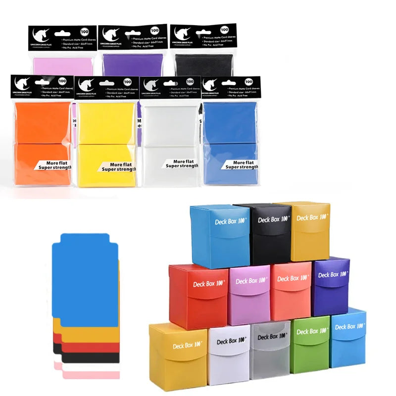 TCG Deck Box + 100-Pack Card Sleeves Combo - Matte 66x91mm Protectors for Pokemon, MTG & One Piece